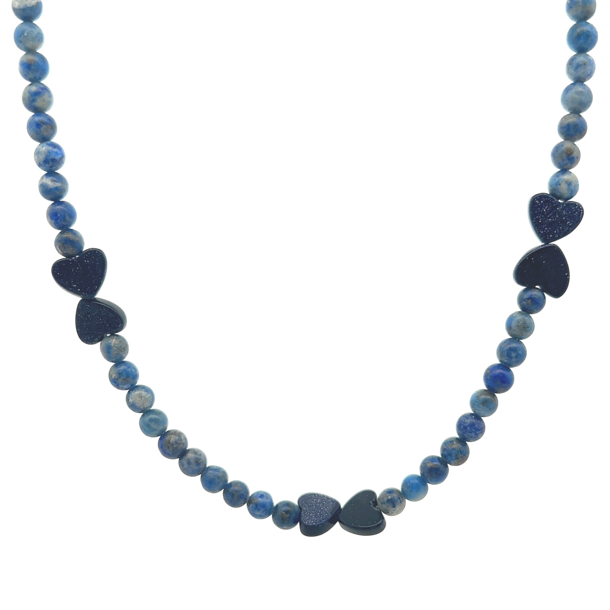 Natural Sodalite Ball with Silver Sunstone Heart Gemstone Necklace