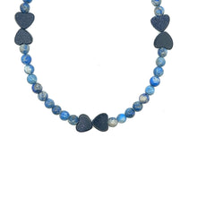 Natural Sodalite Ball with Silver Sunstone Heart Gemstone Necklace