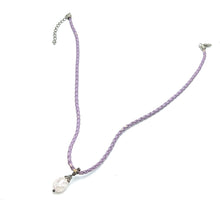 White Glass Drop Stone 16mm With Purple Twisted Cord Pendant Necklace Designed For Elegant Styling And Calm Visual Appeal