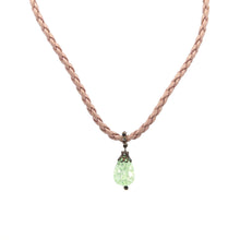 Light Green Pendant  Drop Shape 16mm With Light Pink Twisted Cord Glass Stone Necklace Evoking Calm Fresh Visual Appeal