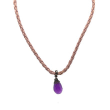 Amethyst Natural Gemstone 14mm Drop Shape Pendant With White Twisted Cord Necklace Known For Peaceful Energy And Clarity