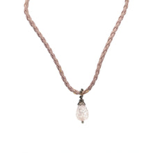 White Glass Drop Stone 16mm With Light Pink Twisted Cord Pendant Necklace Inspired By Soft Tones And Minimal Elegance