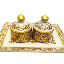 24K Gold Marble Handcrafted Set of 2 Jar Condiment Tray