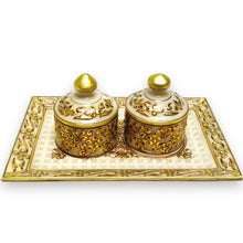 24K Gold Marble Handcrafted Set of 2 Jar Condiment Tray