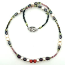 Natural Peridot Garnet Coral & Multi Tourmaline Pearl Handmade Semi Necklace