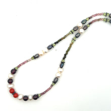 Natural Peridot Garnet Coral & Multi Tourmaline Pearl Handmade Semi Necklace