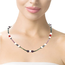 Natural Multi Tourmaline with Pearl Garnet Coral Color Gemstone Necklace