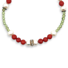 Natural Peridot Coral Ball with Pearl Ball Semi Precious Gemstone Necklace