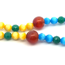 Natural Carnelian Agate Gemstone Beaded Necklace | 10mm Round, 6mm Multicolor Glass Beads 16.5
