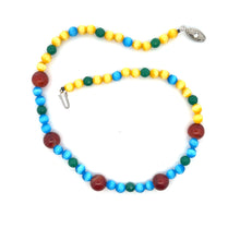 Natural Carnelian Agate Gemstone Beaded Necklace | 10mm Round, 6mm Multicolor Glass Beads 16.5