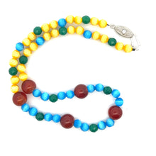 Natural Carnelian Agate Gemstone Beaded Necklace | 10mm Round, 6mm Multicolor Glass Beads 16.5
