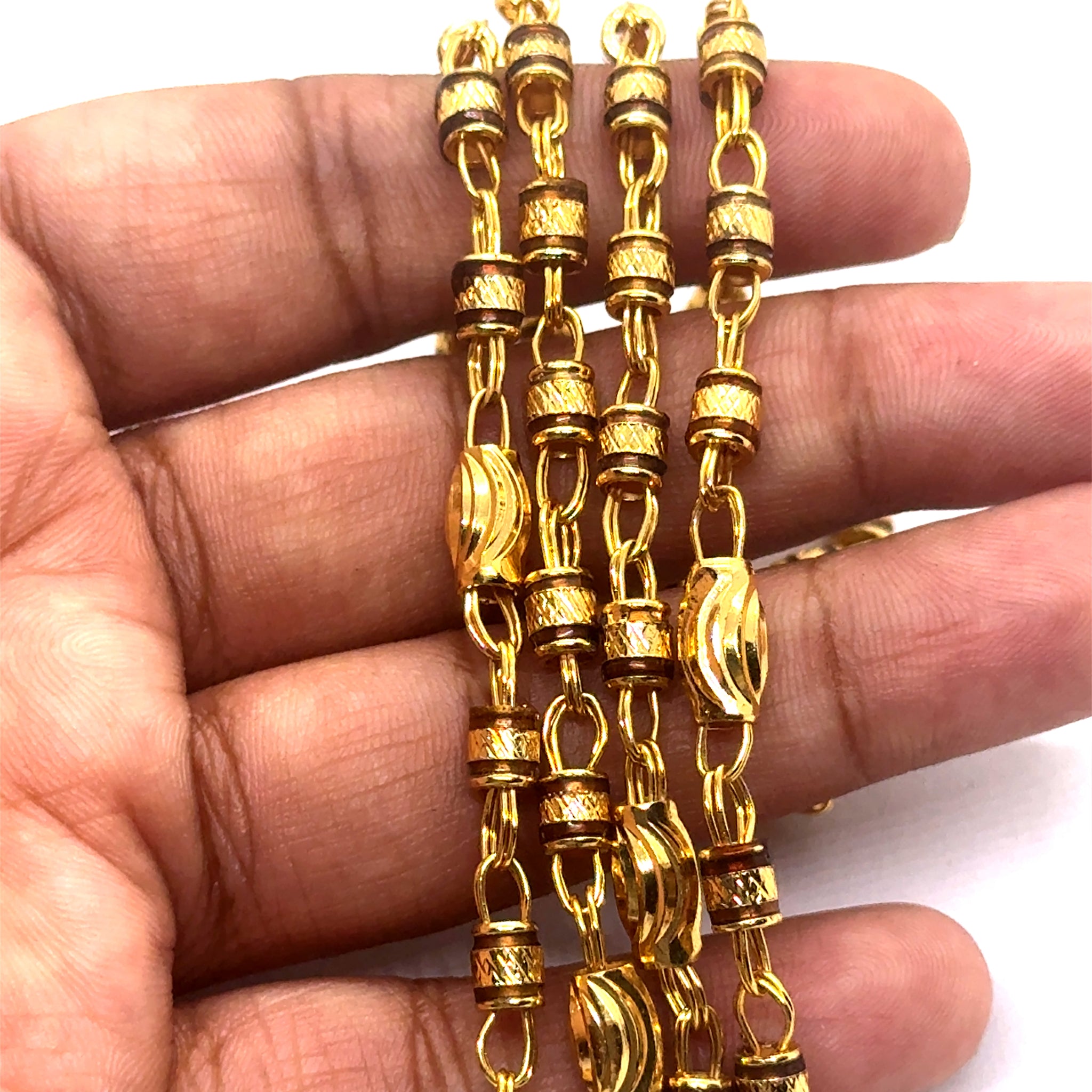 Barrel shaped links with engraved beads gold plated Chain Necklace Jewelry