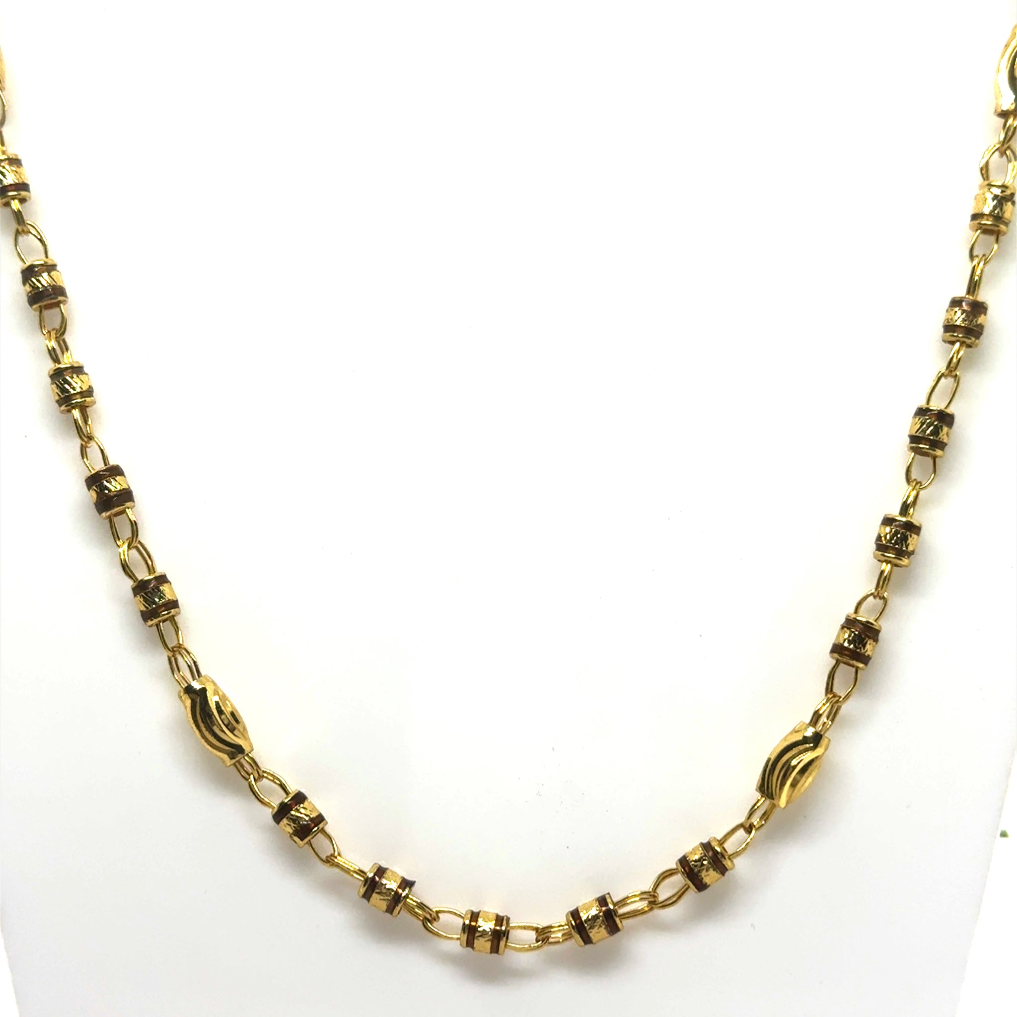 Barrel shaped links with engraved beads gold plated Chain Necklace Jewelry