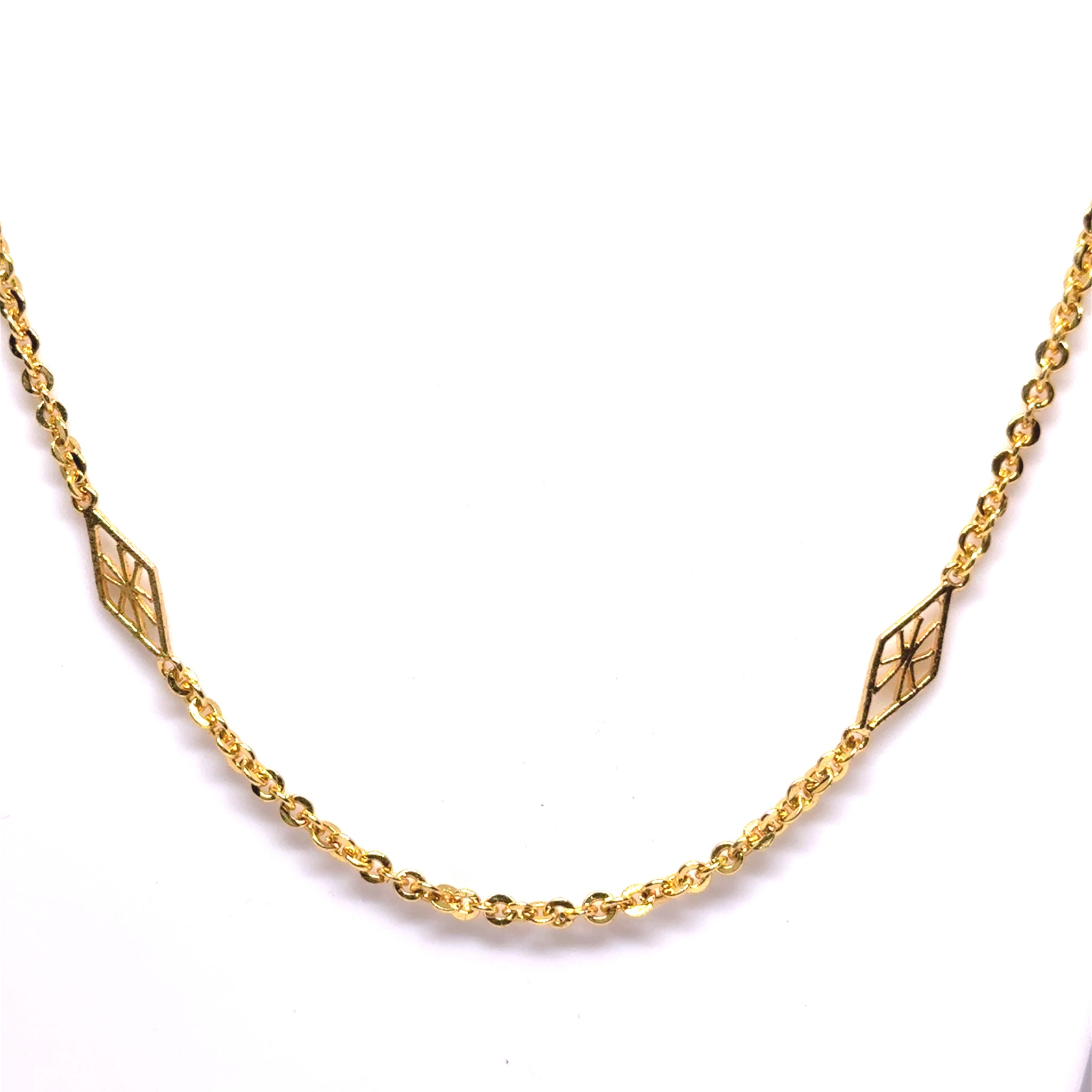 Gold Electroplated Diamond Shaped Station Necklace linked between Chain