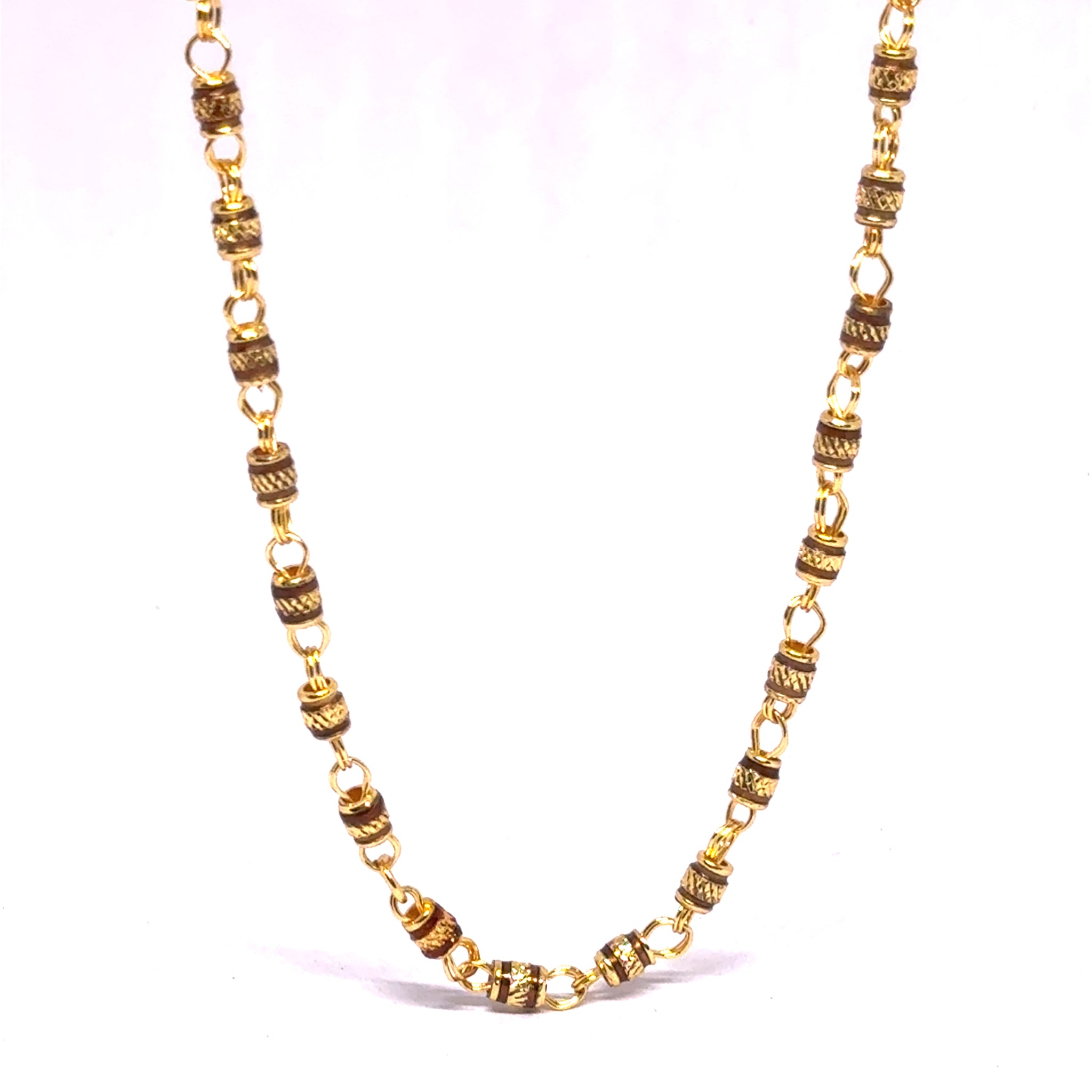 Gold Plated Chain Cylindrical Cross-Patterned Linked Necklace Jewelry
