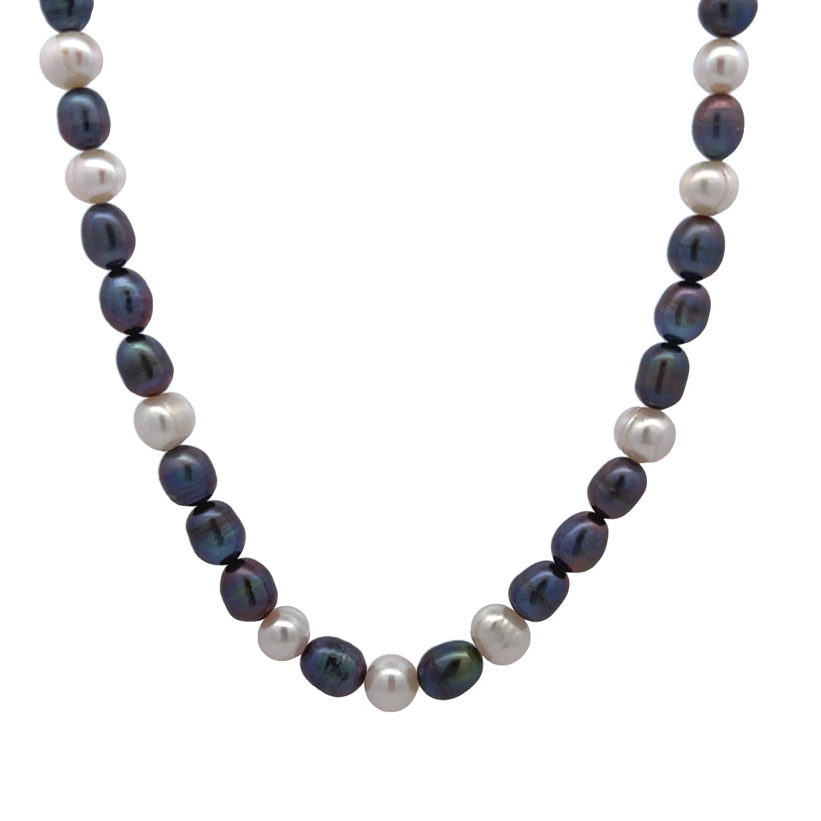 Classic Two-Tone White and Grey Plain Pearl Necklace