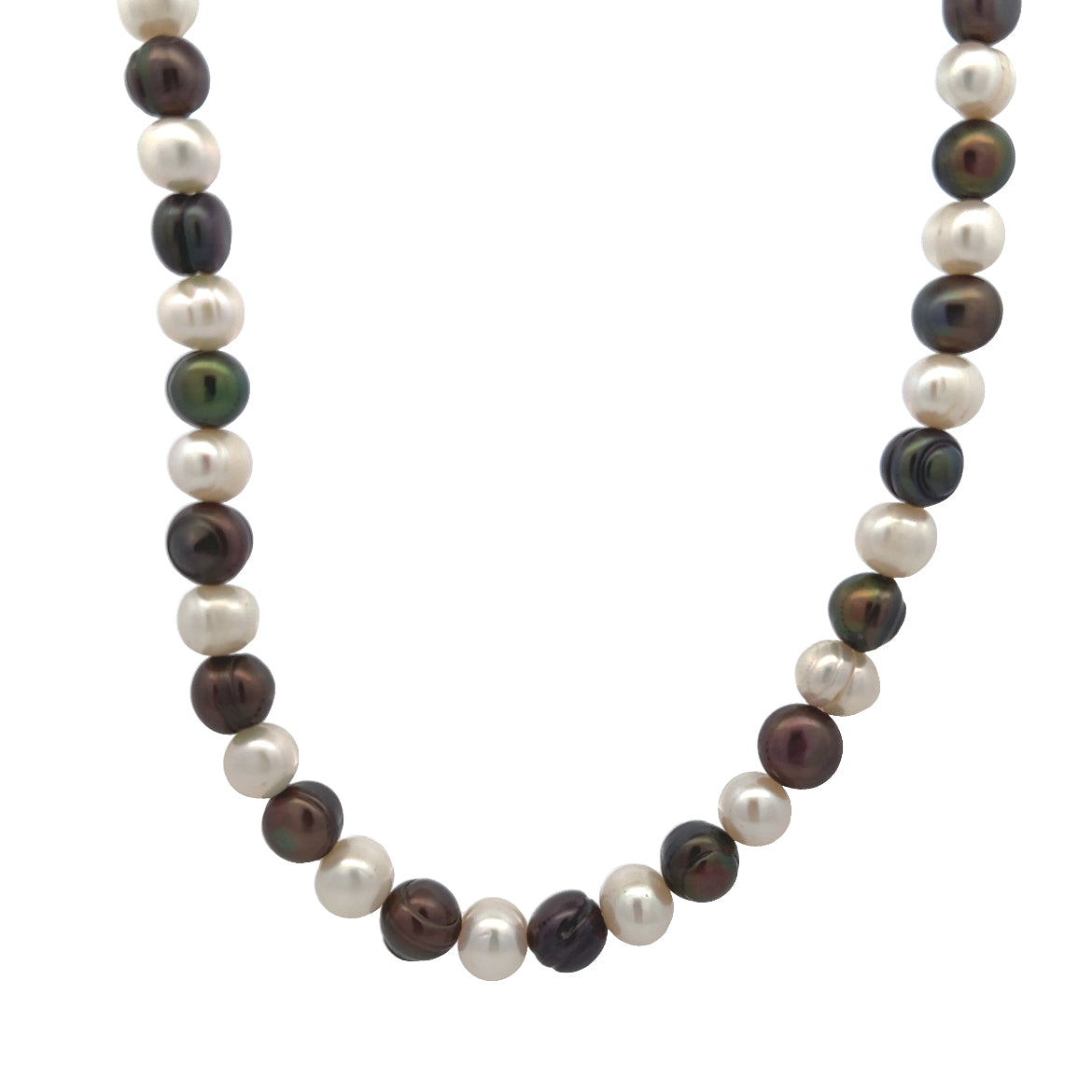 Classic Two-Tone Plain Ringed Birthstone Pearl Necklace