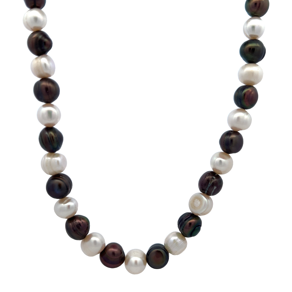 Classic Two-Tone Smooth Ringed Pearl Necklace