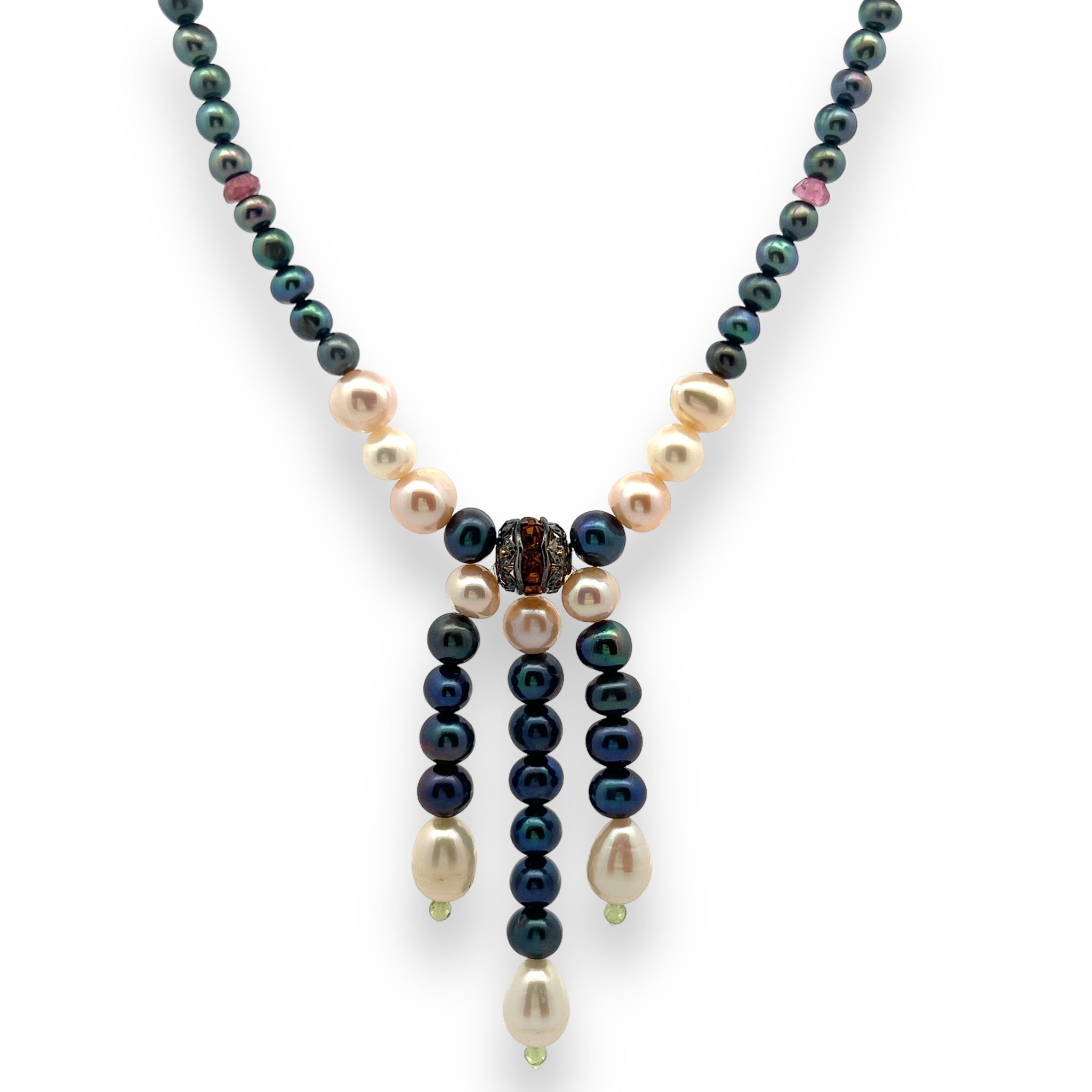 Natural Pink Green Tourmaline Peridot Pearl Multi Color Necklace