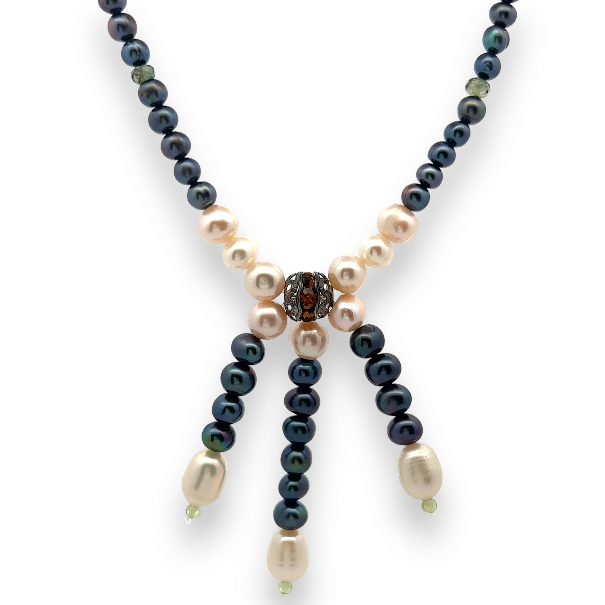 Natural Multi Tourmaline Pearl Peridot Semi Precious Necklace