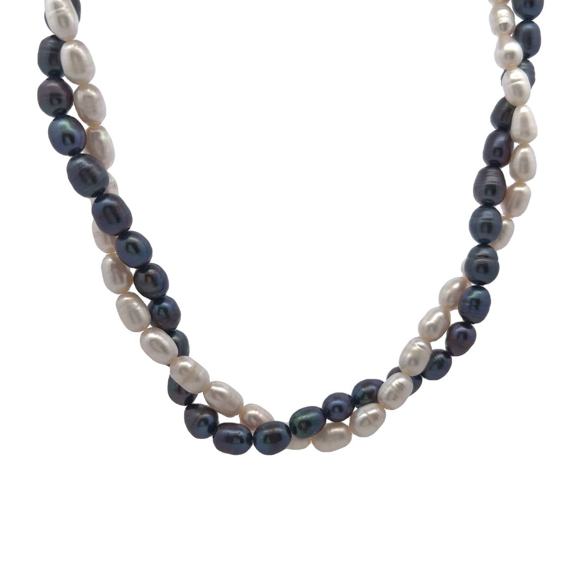 Classic Duo-Tone Twisted Plain Pearl Necklace