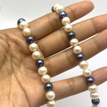 Natural Freshwater Pearl 8mm White Pink Grey Ringed Necklace 18.2inch Charming Necklace for Creativity and Emotional Balance