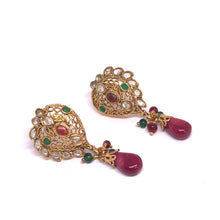 Necklace with Drop Pendant & Earring Multi Layer Heritage Polki Bridal Jewellery Set