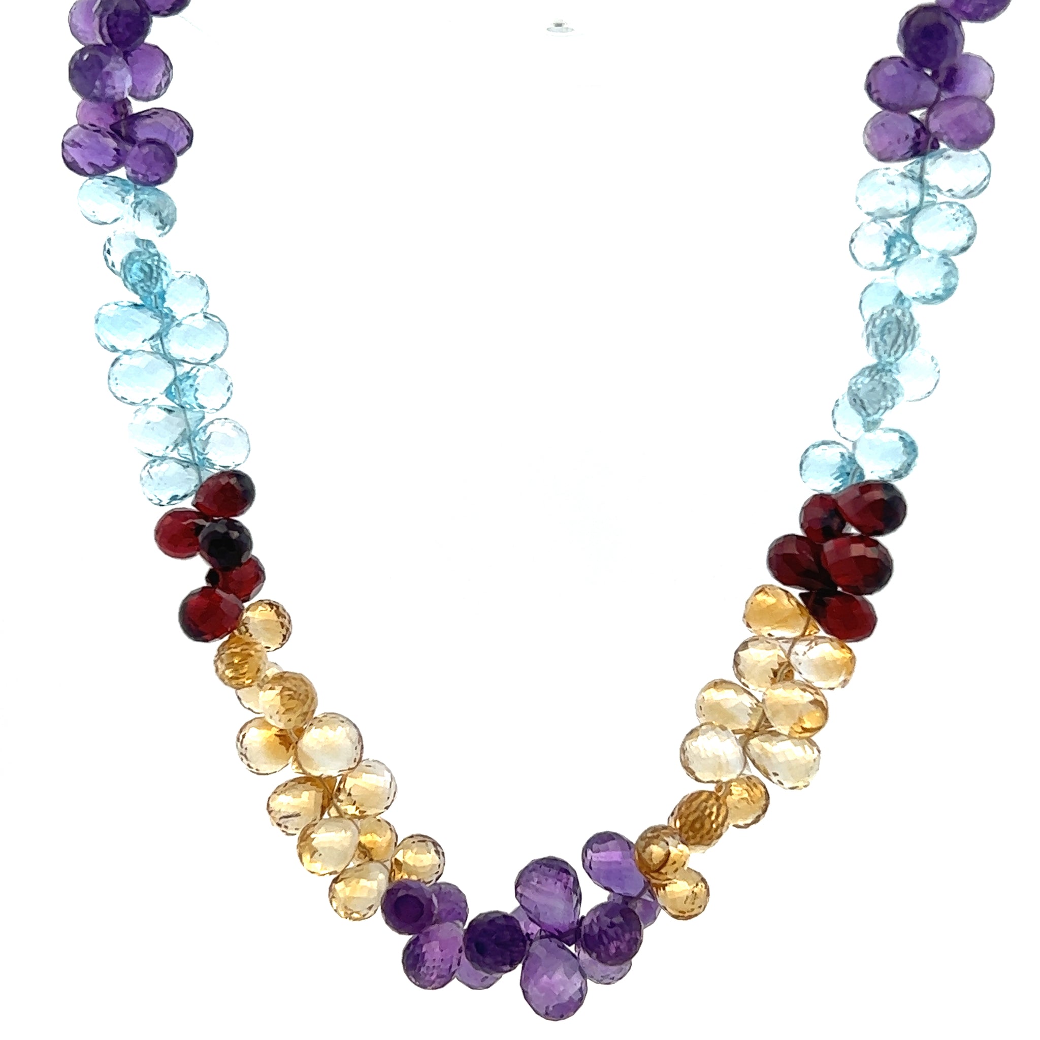 Natural Handmade Necklace Amethyst, Citrine, Blue Topaz, Garnet Gemstone Faceted Dew Drop Jewelry