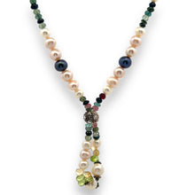 Natural Multi Tourmaline Pearl Peridot Citrine Semiprecious Necklace