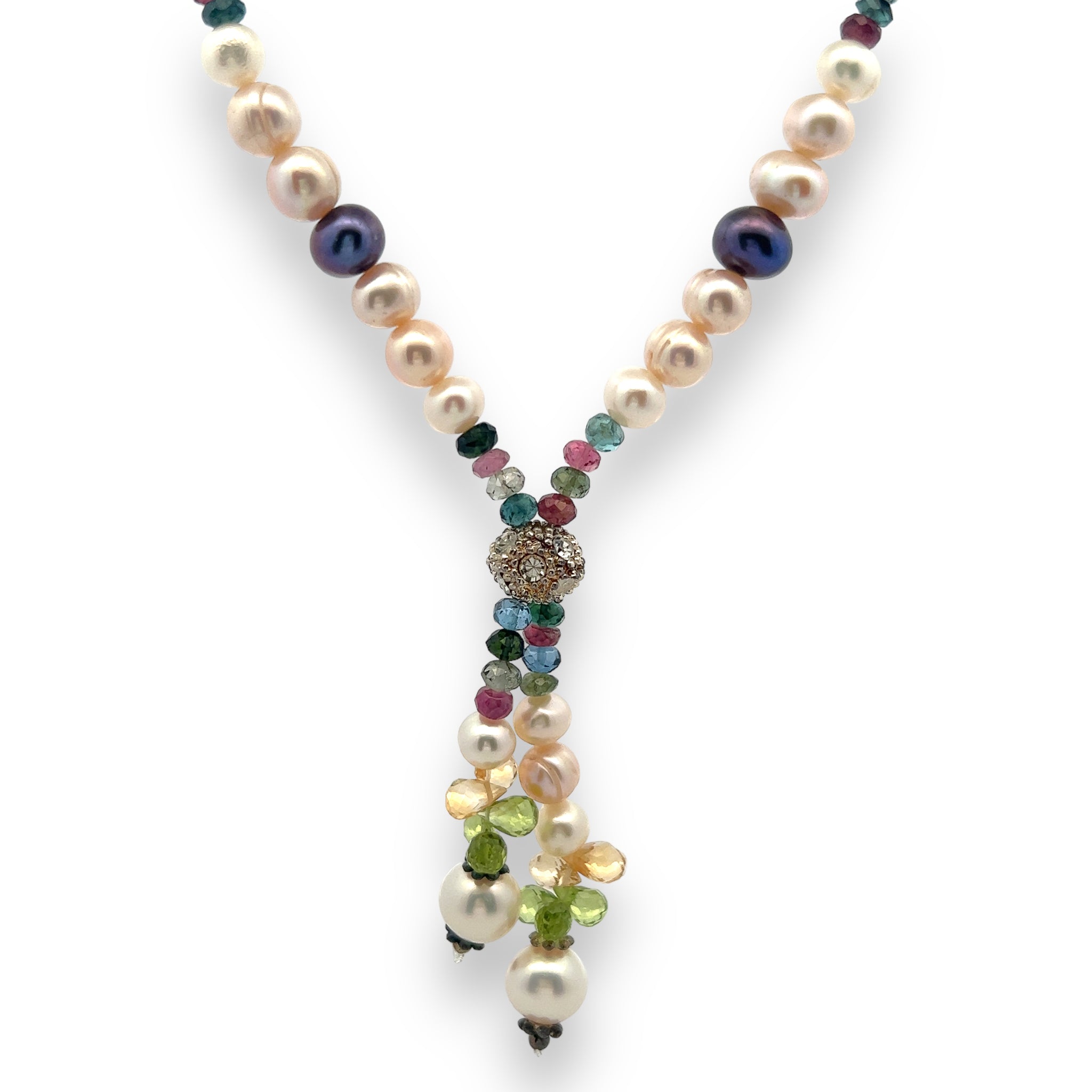 Natural Multi Tourmaline Pearl Citrine Peridot Beads Gemstone Necklace