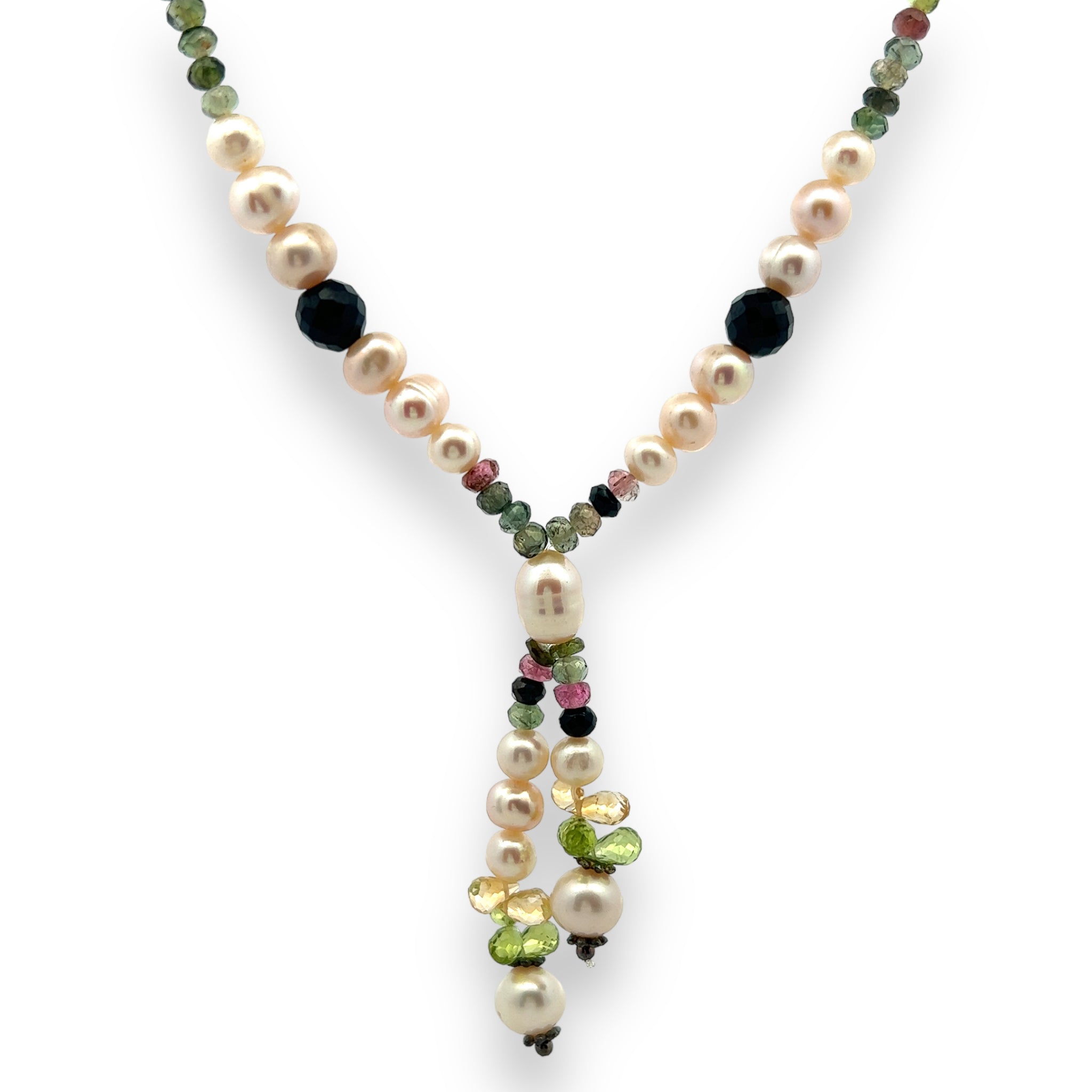 Natural Handmade Necklace 16"-18" Pearls and Peridot, Tourmaline, Citrine Gemstone Beads Jewellery