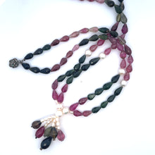 Natural Tourmaline with Pearl Multi Color Gemstone Necklace