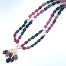 Natural Tourmaline with Pearl Multi Color Gemstone Necklace