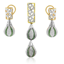 18K Yellow Gold Natural Diamond & Tsavorite Pendant and Earrings Set | Polki Teardrop Statement Fine Jewelry