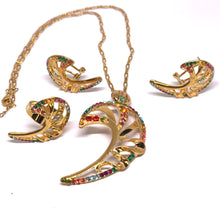 Contemporary Pendant Chain Earring with Ring Aurora Abstract Leaf Design with Swarovski Jewellery Set