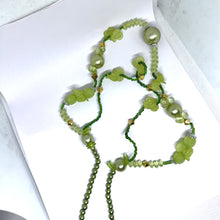 Artistic Multi-Layer Green Beaded Necklace with Simulated Pearls & Carved Floral Accents – Handcrafted Ethnic Jewelry