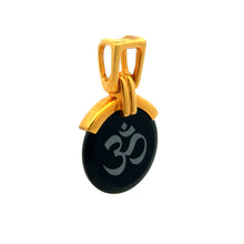 9K Yellow Gold Pendant Black Onyx Om Symbol Devotional Two-Sided | Hindu Religious Spiritual Fine Medallion Jewelry