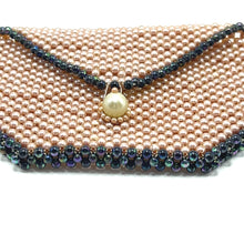 Handmade Purse Luxury Peach Dark Blue Pearls Beaded Shoulder Bag