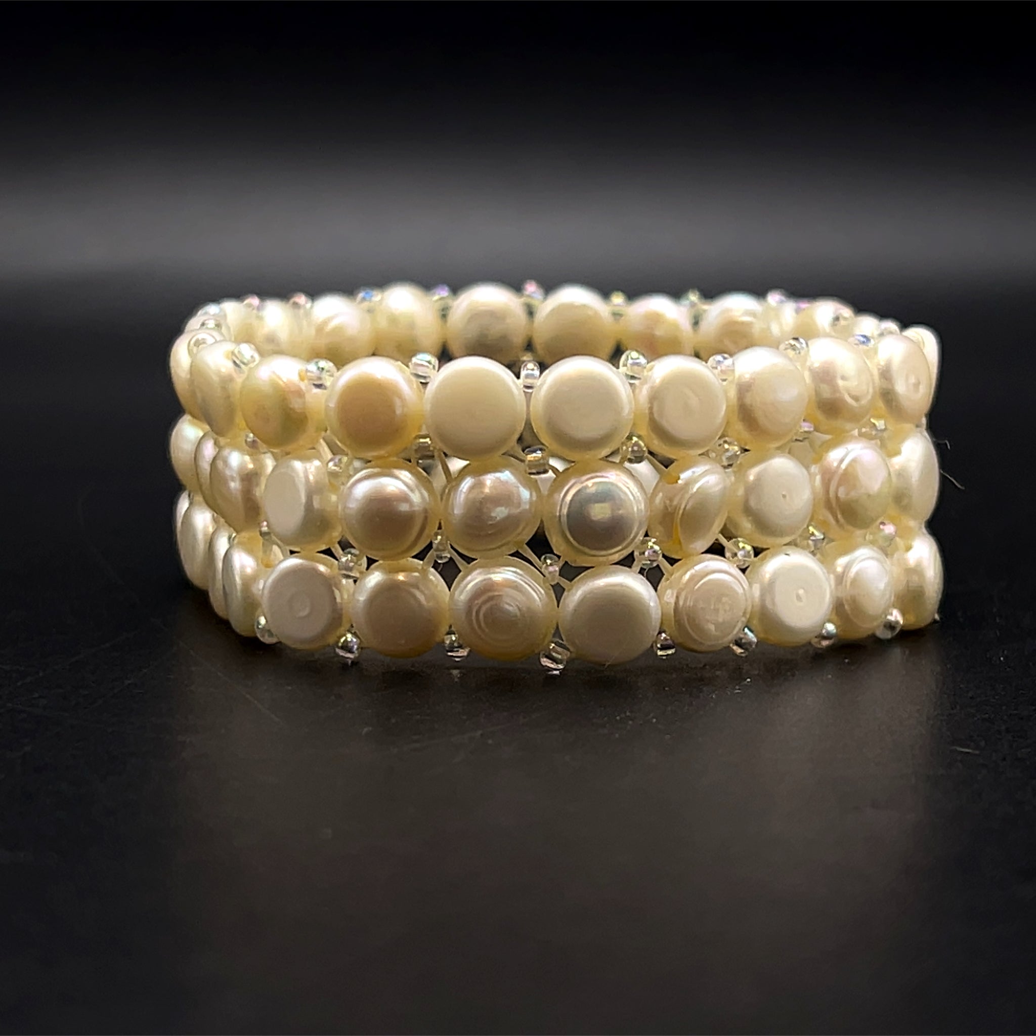 Freshwater Pearl Cool White Button Shape Bracelet, Graceful and Timeless on Every Wrist