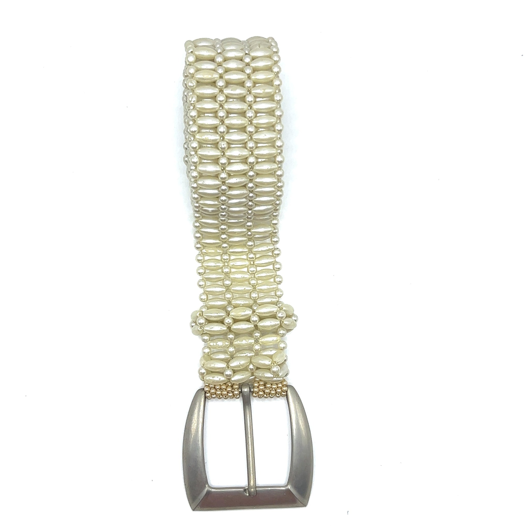 Handmade Pearl Barrel Shaped Trapezoidal Buckle Belt