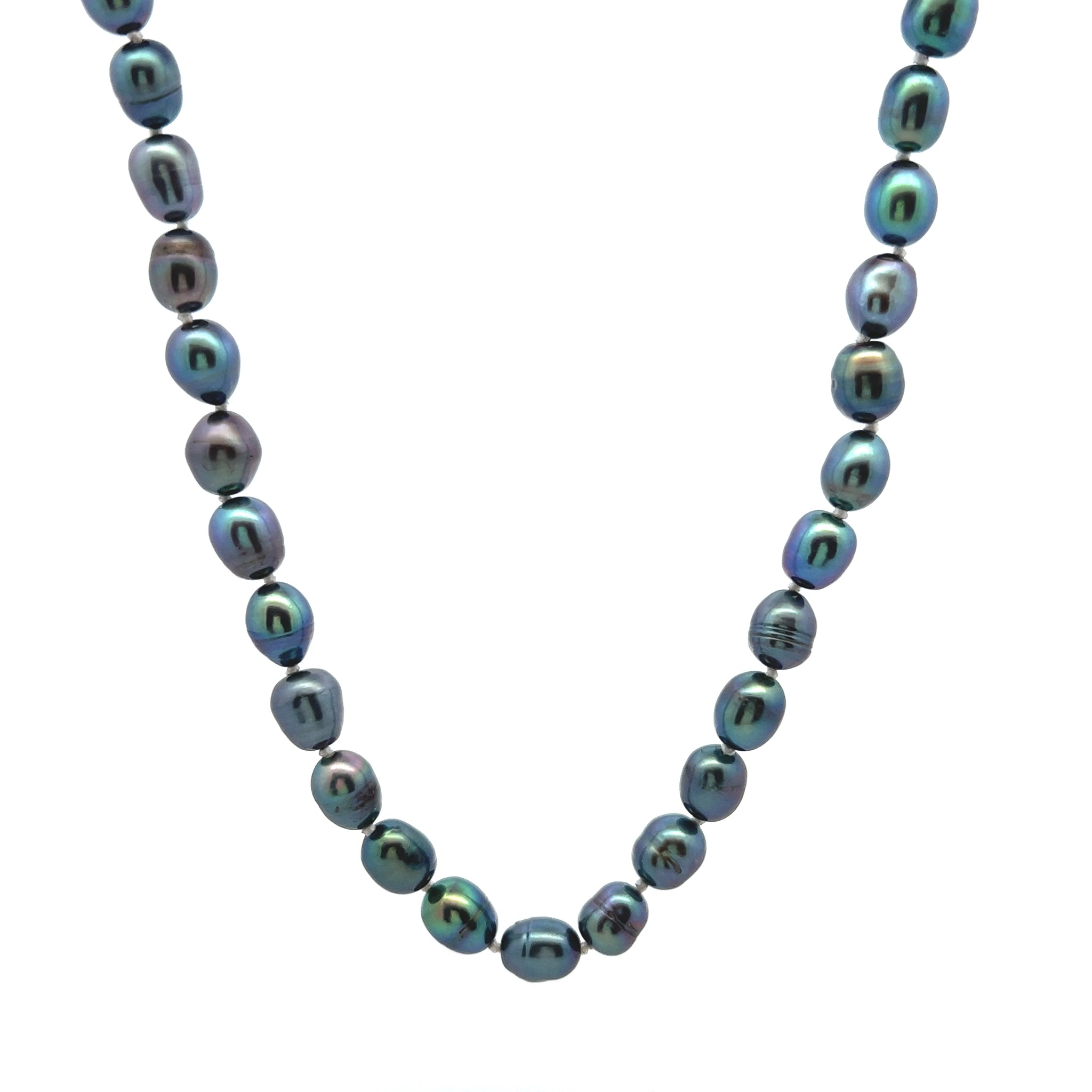 Classic Dark Grey Plain Button Pearl Necklace