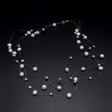 Natural Freshwater Pearl Round 6mm Oval 5x4mm White Grey Necklace 17.5inch Elegant Shine Jewelry for Harmony and Beauty