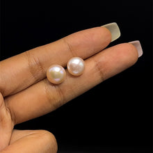 Handmade Freshwater Pearl Earrings Pink Color Ear Studs Button Shape 8mm Excellent Lustrous Jewelry Gift for Her Love and Joy
