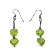 Natural Peridot Briolette Heart Gemstone Station Style Necklace Earring Set