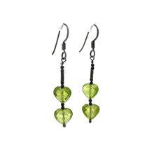 Natural Peridot Briolette Heart Gemstone Station Style Necklace Earring Set