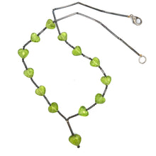 Natural Peridot Briolette Heart Gemstone Station Style Necklace Earring Set