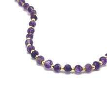 Rich Purple Natural African Amethyst 4mm with 925 Sterling Silver Station Necklace Faceted Rondelle Beaded Gemstone for Calm Energy