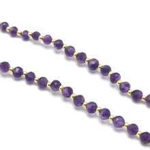 Rich Purple Natural African Amethyst 4mm with 925 Sterling Silver Station Necklace Faceted Rondelle Beaded Gemstone for Calm Energy