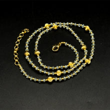 Natural Aquamarine 3mm with 925 Sterling Silver Station Necklace Faceted Rondelle Beaded Gemstone Gold Charms March Birthstone