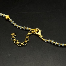 Natural Aquamarine 3mm with 925 Sterling Silver Station Necklace Faceted Rondelle Beaded Gemstone Gold Charms March Birthstone